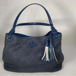 Tory Burch Women’s Blue Thea Woven Shoulder Bag